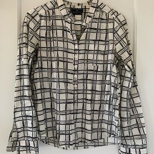 Obey black and white print button down shirt